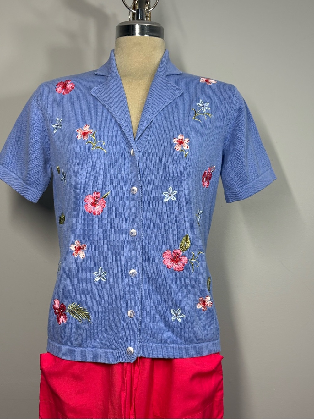 Tabitha Periwinkle Blue Floral Embroidered Short Sleeve Cardigan